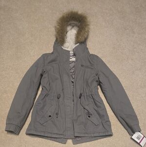 NWT Krush Faux Fur Trimmed Anorak Dark Gray Size Large